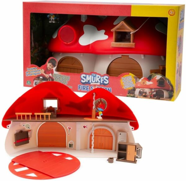I Puffi - Playset Della Caserma dei Pompieri dei Puffi, Include Puffo Tontolone da 5,5 cm e accessori, Giochi Preziosi PUF29000
