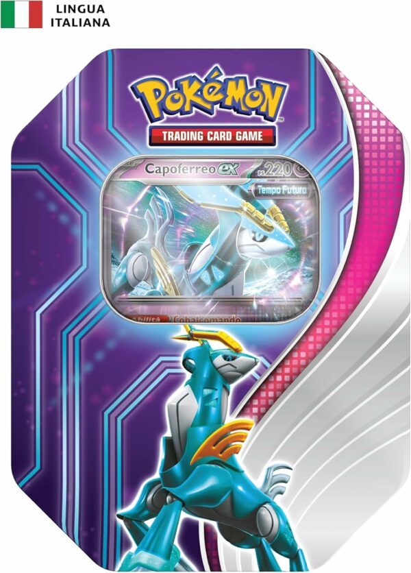 Pokémon Tin da Collezione Destini Paradossali - Capoferreo-ex , originale, edizione in italiano 2024