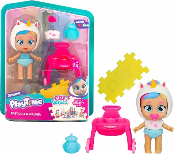 Cry Babies, Bambola Dreamy 7 cm con girello fucsia, piange lacrime vere, IMC Toys 923218