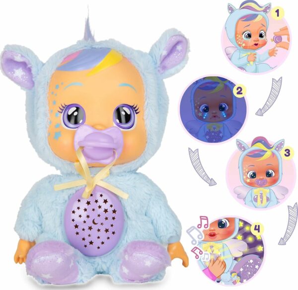 Cry Babies Goodnight Starry Sky Jenna, Bambola con lacrime luminose LED, Ninne Nanna e Proiettore di Luci Notturne, IMC Toys  84070 - immagine 3