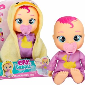 Cry Babies Newborn Bath Time Zoe, Bambola Reagisce quando si bagna, Impermeabile, piange lacrime Vere, IMC Toys 921450