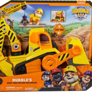 Paw Patrol, Rubble & Crew, Veicolo da lavoro Deluxe di Rubble, Bulldozer da cantiere con luci e suoni , Spin Master 6068074