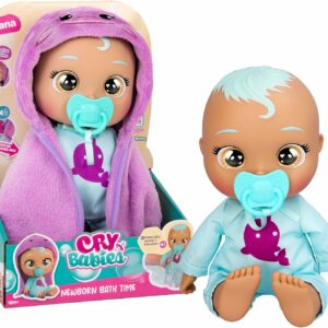 Cry Babies Newborn Bath Time Dana, Bambola Reagisce quando si bagna, Impermeabile, piange lacrime Vere, IMC Toys 921474