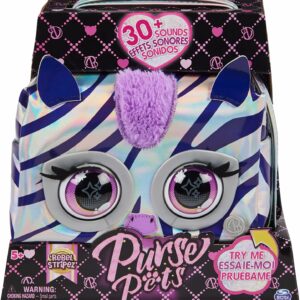 Purse Pets Borsetta Metallic Magic Rebel Stripez zebra a strisce argentee Interattiva, Spin Master 6065582