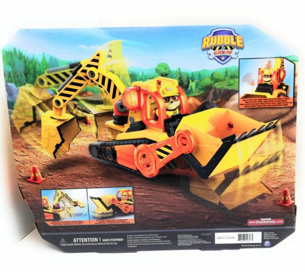 Paw Patrol, Rubble & Crew, Veicolo da lavoro Deluxe di Rubble, Bulldozer da cantiere con luci e suoni , Spin Master 6068074 - immagine 3