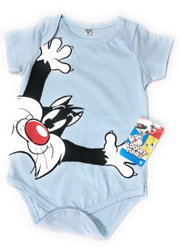 Body Per Bambino Looney Tunes Gatto SIlvestro Varie taglie e colori (3/6mesi 62-68cm, Azzurro) - immagine 5