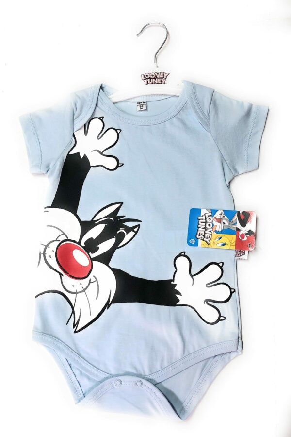 Body Per Bambino Looney Tunes Gatto SIlvestro Varie taglie e colori (3/6mesi 62-68cm, Azzurro) - immagine 2