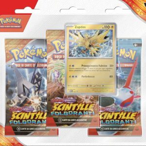 Pokémon, tre buste di espansione Scarlatto e Violetto Scintille Folgoranti e una carta olografica di Zapdos edizione italiano