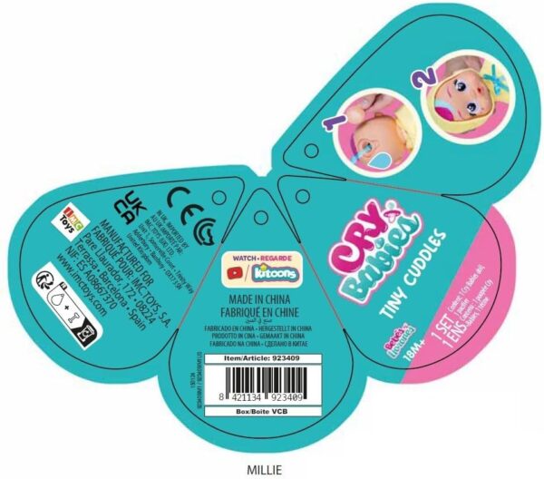 Cry Babies Tiny Cuddles Day Care Millie 25 cm, Piange Lacrime Vere, IMC Toys 923409 - immagine 2