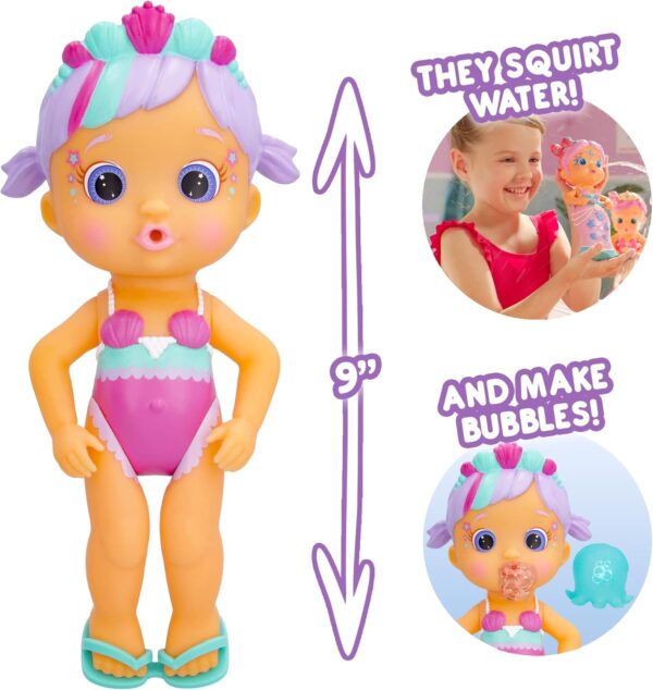 BLOOPIES Magic Tail Mermaid Daisy, sirena che spruzza acqua e fa le bolle, 24 cm circa, IMC Toys 908727 - immagine 2