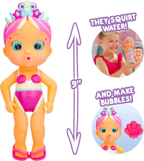 BLOOPIES Magic Tail Mermaid Millie, sirena che spruzza acqua e fa le bolle, 24 cm circa, IMC Toys 908734 - immagine 2