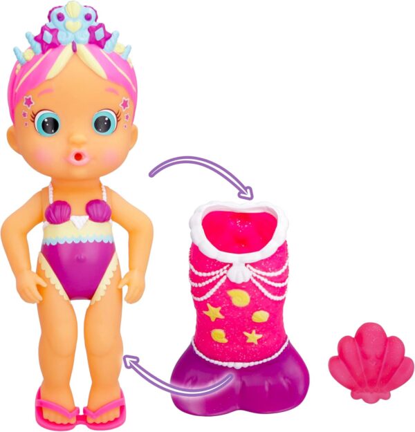 BLOOPIES Magic Tail Mermaid Millie, sirena che spruzza acqua e fa le bolle, 24 cm circa, IMC Toys 908734 - immagine 3
