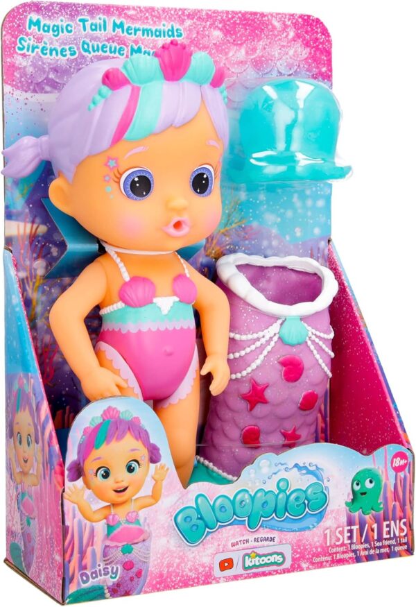 BLOOPIES Magic Tail Mermaid Daisy, sirena che spruzza acqua e fa le bolle, 24 cm circa, IMC Toys 908727