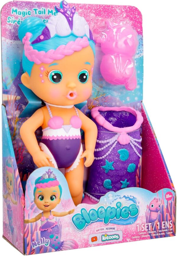 BLOOPIES Magic Tail Mermaid Nelly, sirena che spruzza acquae fa le bolle, 24 cm circa, IMC Toys 908741