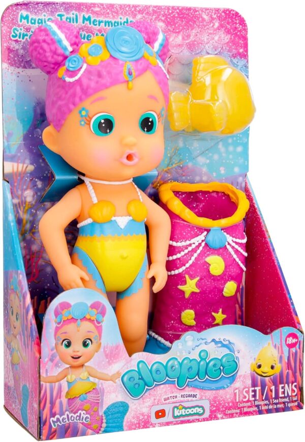 BLOOPIES Magic Tail Mermaid Melodie, sirena che spruzza acqua, 24 cm circa, IMC Toys 908710