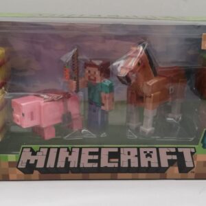 MINECRAFT- Personaggio Steve in plastica 7 cm, Horse (cavallo) e maiale, Giochi Preziosi NCR16586